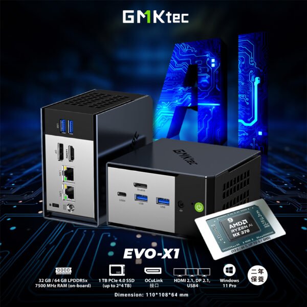 GMKtec Nucbox EVO-X1 迷你電腦 AMD Ryzen AI 9 HX 370, 32 / 64 + 1T, W11P (CS-GEVOX1 / CS-GEVOX1V + LB-PCNB) #2年保養